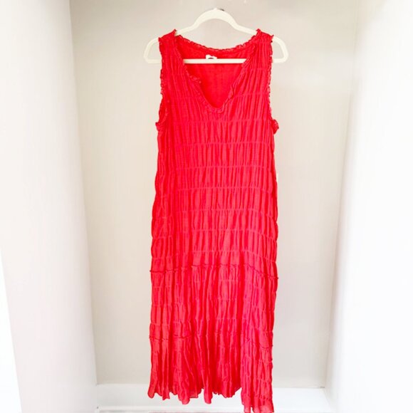 Max Studio Women's Sleeveless Smocked Tiered Midi Dress, Dark Orange, Size XL - Picture 1 of 5